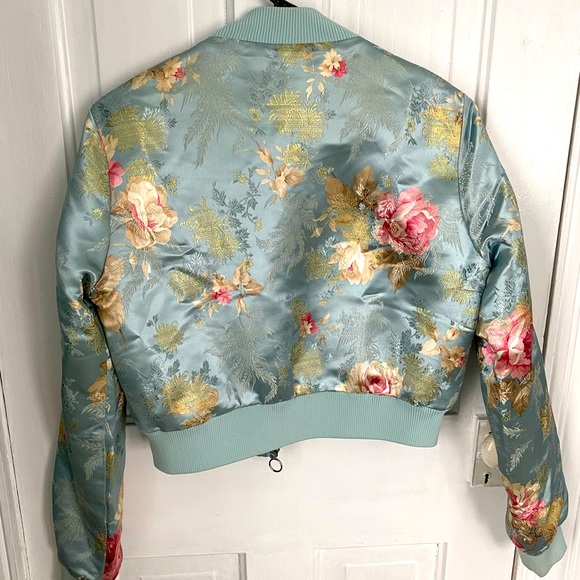 Cropped Satin Floral Print Bomber Jacket - Picture 3 of 8
